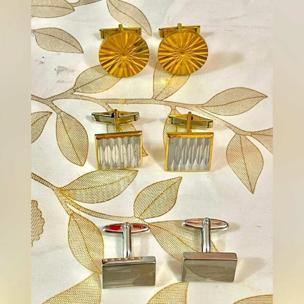 Set Of 3 Pair Vintage RUSSIAN Cufflinks Cuff Links Silver Gold Tone RETRO